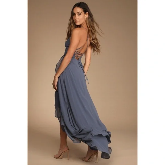 Lulus | Dresses | Lulus In Love Forever Granite Blue Laceup Highlow Maxi  Dress Size Xs | Poshmark